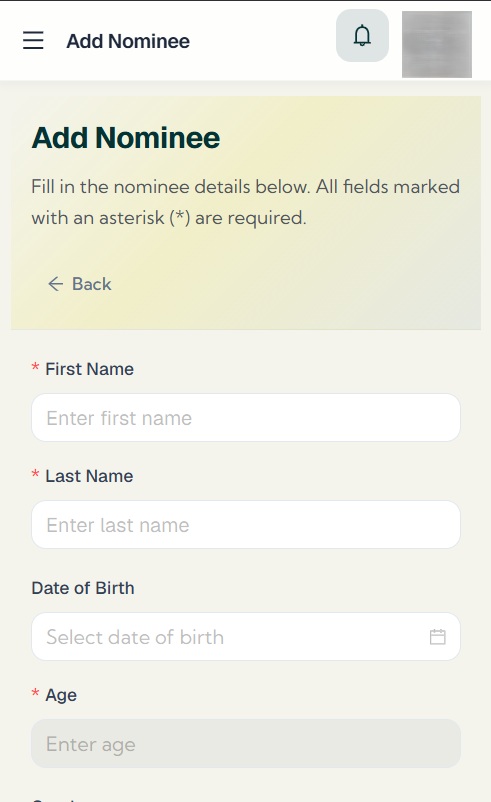 Enter and Submit the Nominee Details