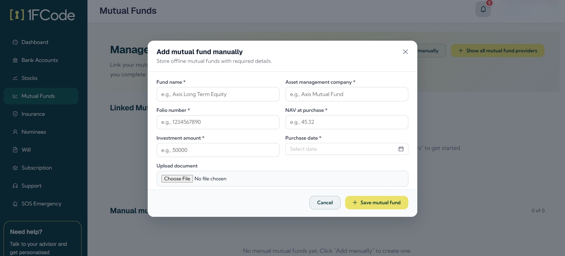 Enter the Details for Your Financial Asset